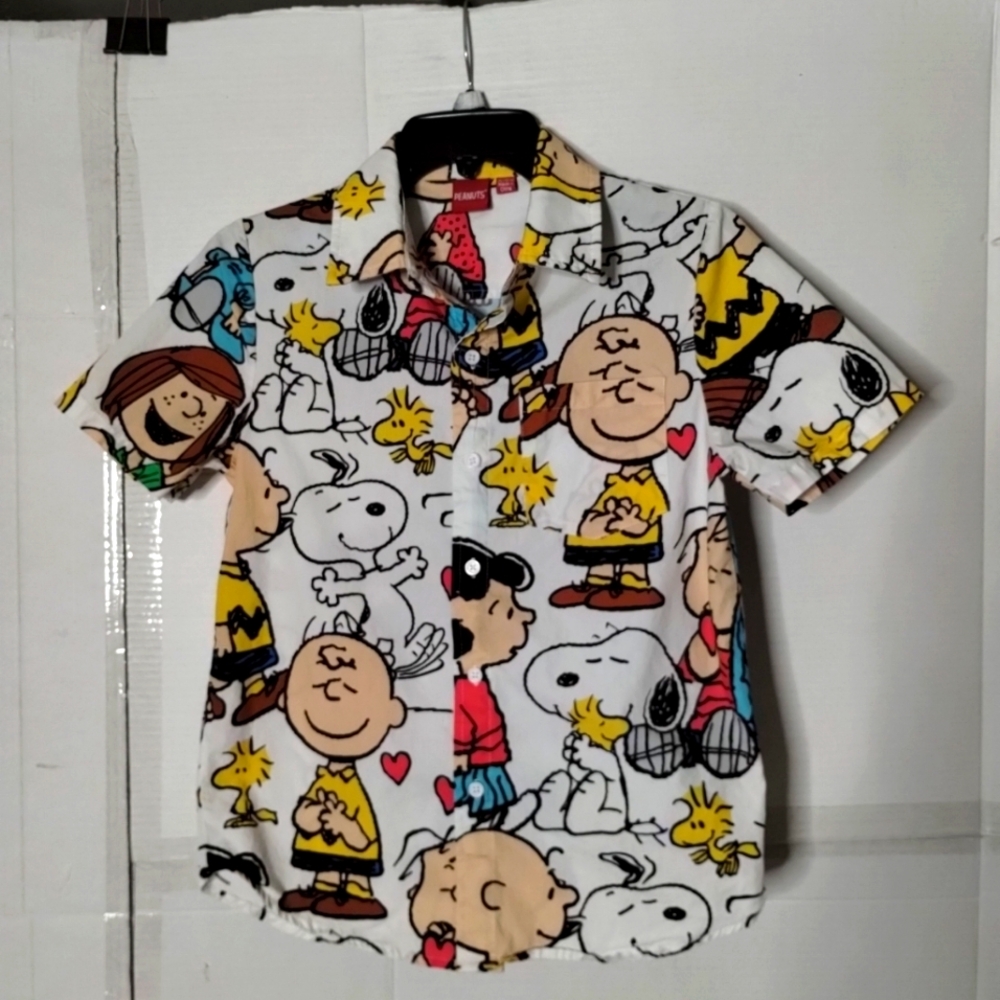 Peanuts Button-Down Shirt in White, Yellow, Black, Red, Blue